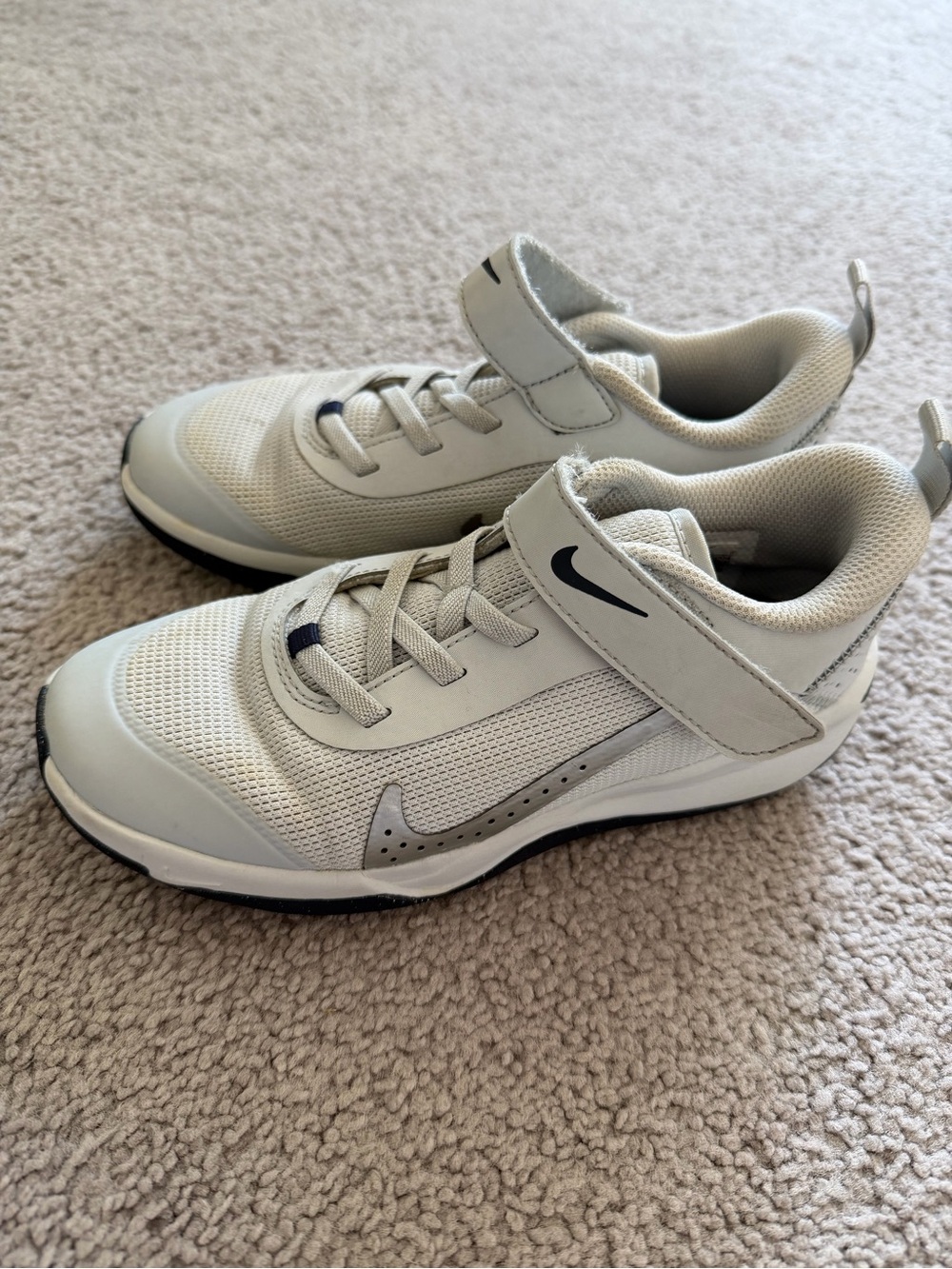 Nike Youth White and Light Gray Hook-and-Loop Sneakers